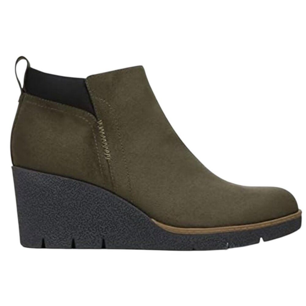 Dr. Scholl's Womens Size 11 Berklie Suede Ankle Wedge Zipper Boot in Olive Color
